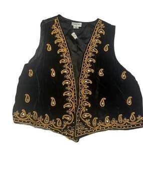 Vintage Adrian Jordan Black Velvet Embroidered Beaded Paisley Boho Vest